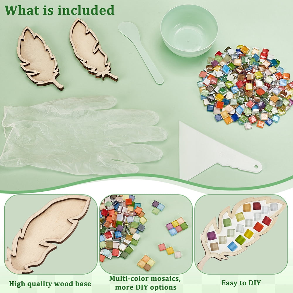 DIY Mosaic Making Kits inclduing Square Glass Mosaic Tiles Wood Feather Sheet Templates Facial Beauty Mask Bowl Kit Disposable PVC Safety Gloves