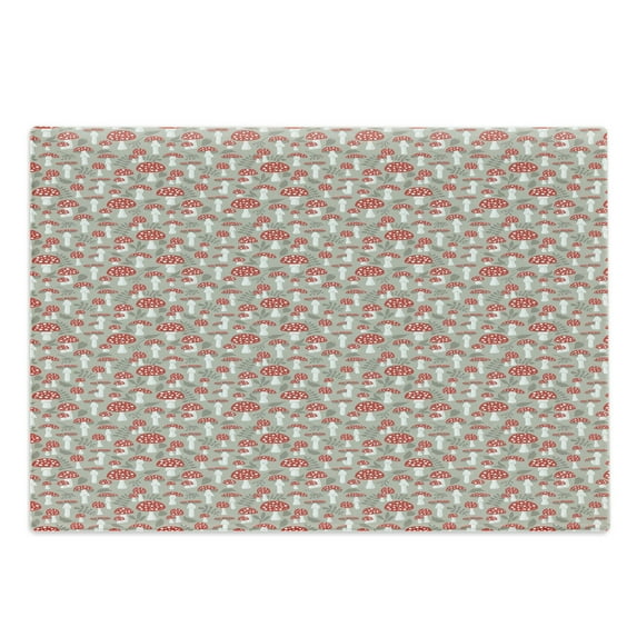 Cartoon Cutting Board, Poisonous Amanita Mushroom Pattern with Foliage and Berry Silhouettes, Decorative Tempered Glass Cutting and Serving Board, Large Size, Pale Sage Green White, by Ambesonne