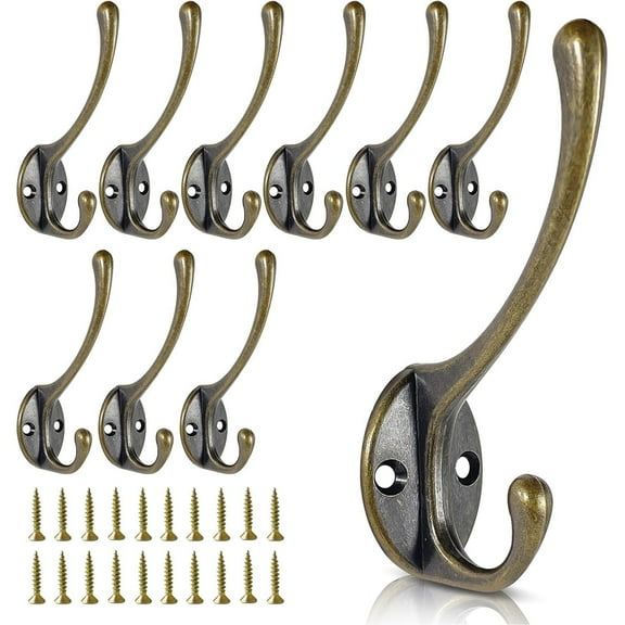 Wall Hooks for Hanging, 10-Pack Heavy Duty Metal Coat Hooks, for Living Room, Bathroom, Kitchen, Bedroom for Towel, Hat, Key, Closet, Bag (Bronze)