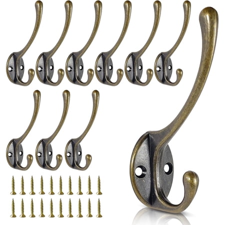 wall hooks for hanging, 10-pack heavy duty metal coat hooks, for living room, bathroom, kitchen, bedroom for towel, hat, key, closet, bag (bronze)