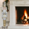 thumbnail image 3 of Haute Decor 48 Inch Gold and Silver Christmas Nutcracker - Sturdy Resin Construction, 3 of 4
