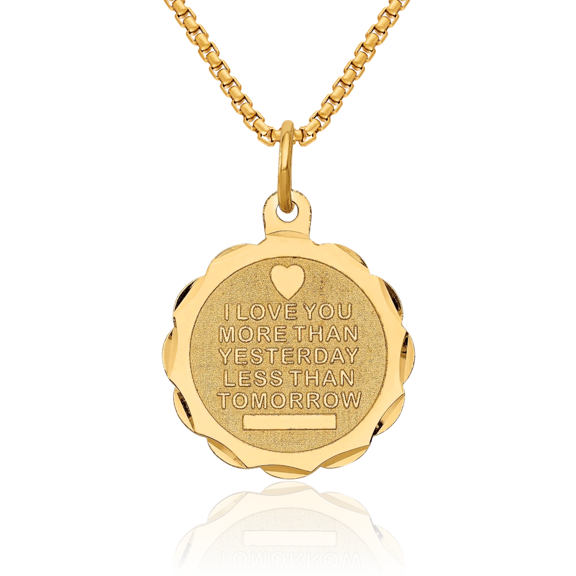 14K Solid Yellow Gold Love Sentinment Engraveable Necklace Chain Pendant Charm