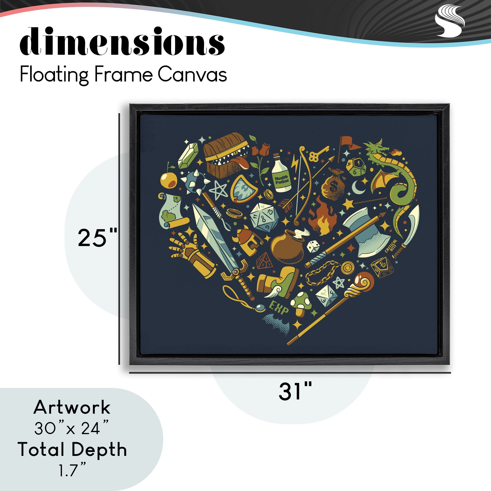 Stupell Industries Board Game RPG Trinkets Black Framed Floater Canvas Wall Art, design by Tobe Fonseca