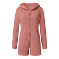 thumbnail image 3 of Dyfzdhu Bodysuits for Women Solid Color Hooded Long Sleeved Plush Jumpsuit Hot Pink, 3 of 4