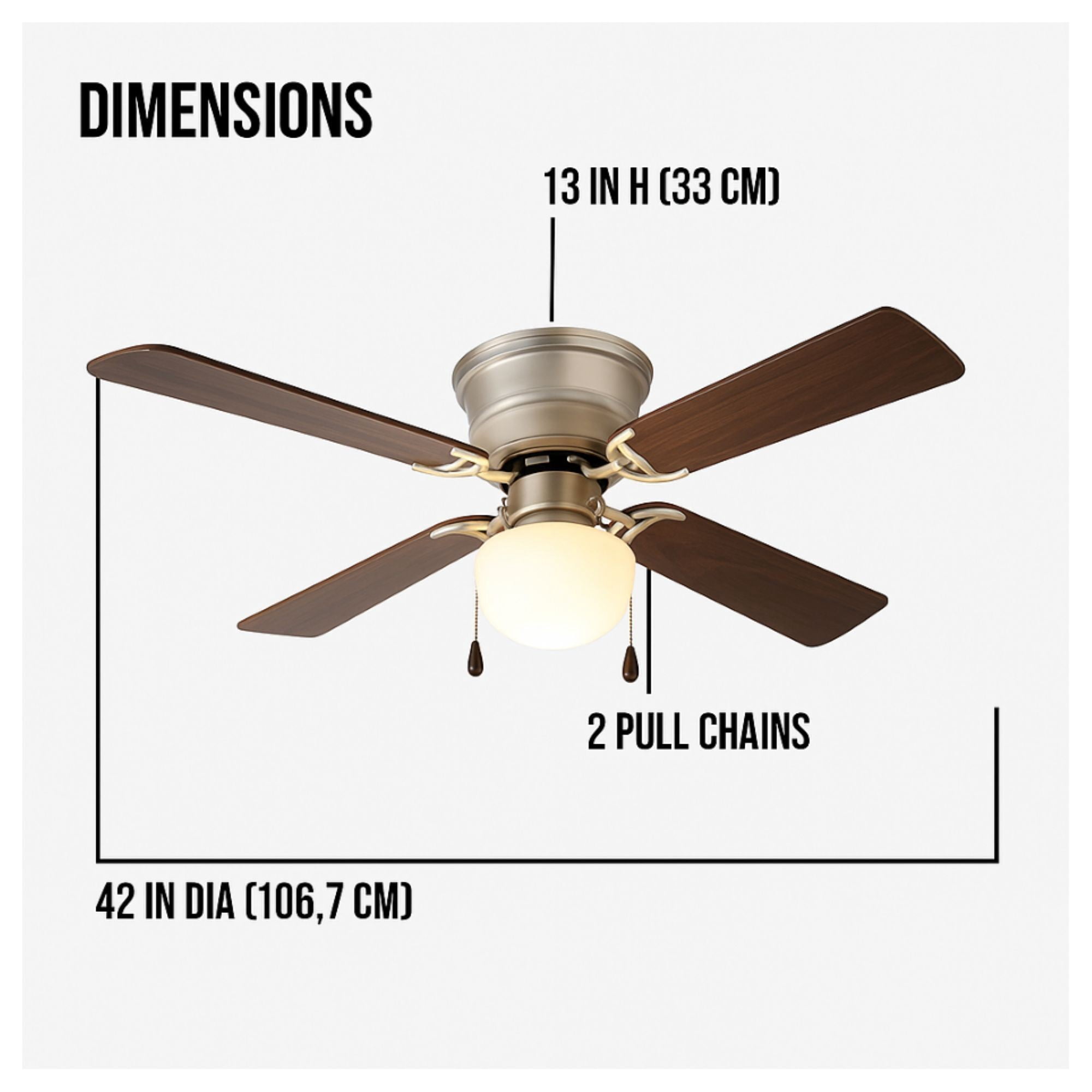 Mainstays 42" Hugger Indoor Ceiling Fan with Single Light, Satin Nickel, 4 Blades, LED Bulb