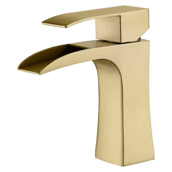 SUMERAIN Waterfall Bathroom Sink Faucet Brushed Gold Single Handle Single Hole Bathroom Vanity Faucet Stainless Steel