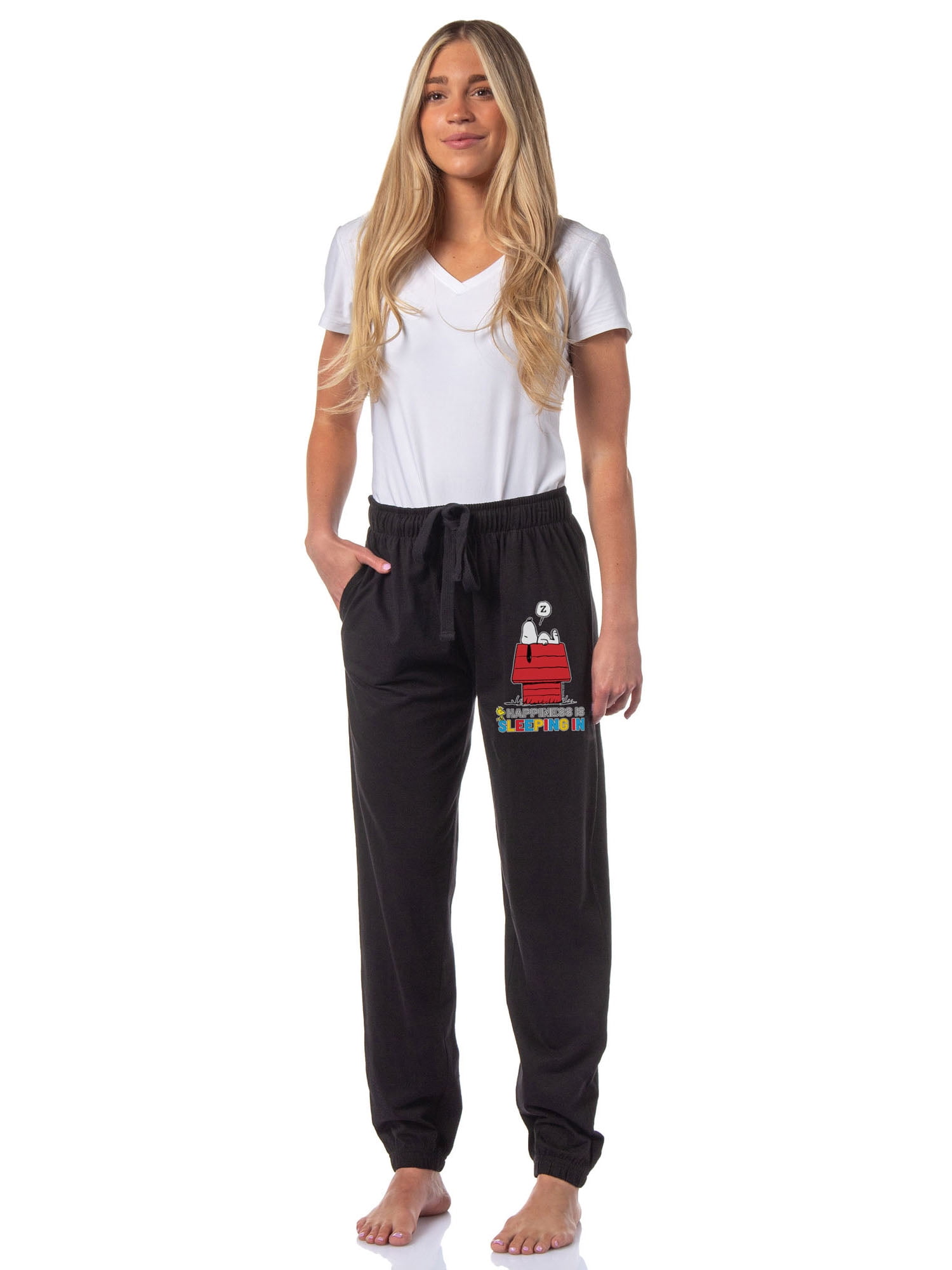 Peanuts Women's Snoopy Happiness Is Sleeping In Sleep Jogger Pajama Pants