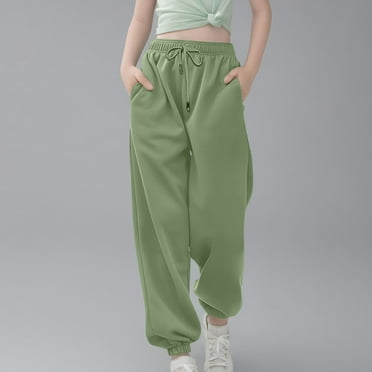 Bnwani Toddler Girl Sweatpants Jogger Pants Soft Elastic Waist Athletic Long Sweatpants with Pockets Green