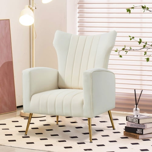 Accent Chair,Modern Velvet Accent Chair with Arms and Golden Legs