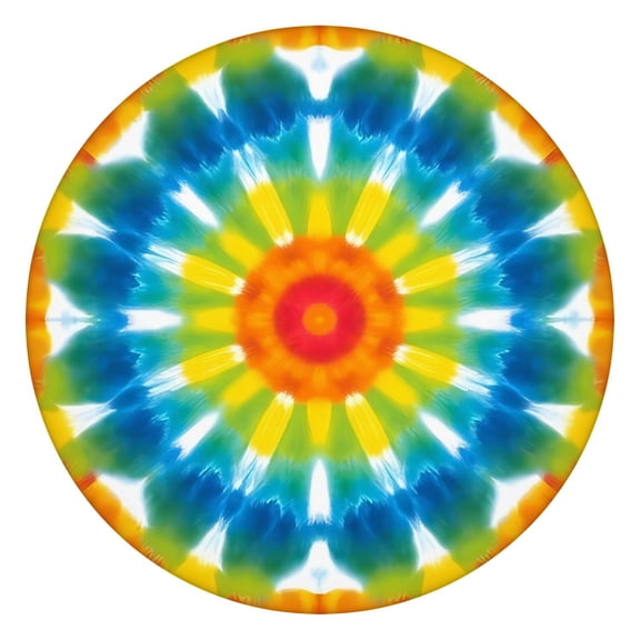 Colorful Rainbow Tie Dye Spiral Pattern Round Fitted Tablecloth with Elastic Edge,Dining Table Cover Waterproof,Outdoor Round Tablecloth for Camping,Dining,Indoor and Outdoor