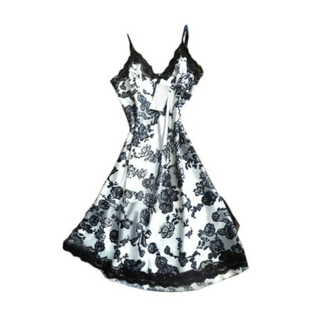 - Sweetsmile Women V-Neck Night Dress Nightgown Satin Silk Lace Lingerie Pajamas Sleepwear
