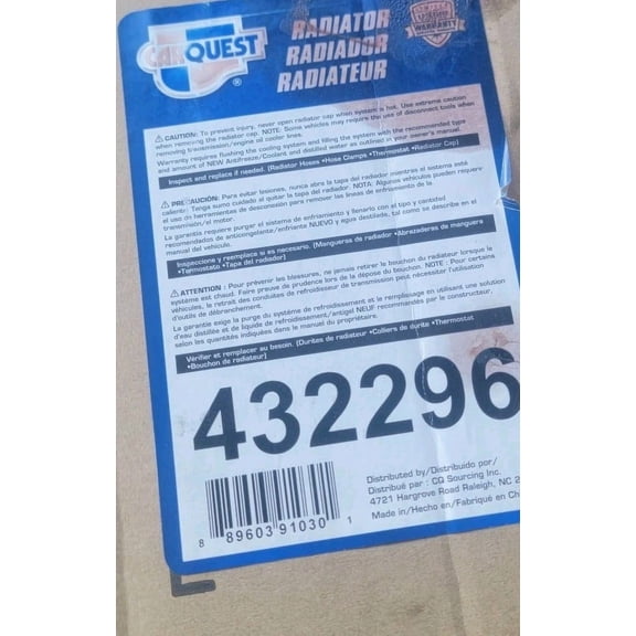 Radiator-Assembly CARQUEST 432296 Replaces 2264 For 99-05 Grand Am 00-03 Malibu