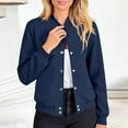 thumbnail image 5 of ZQGJB Women Bomber Jacket Lightweight Casual Button Down Long Sleeve Mock Neck Varsity Jackets Shackets with Pockets Fashion Outwear Coat Dark Blue XL, 5 of 8