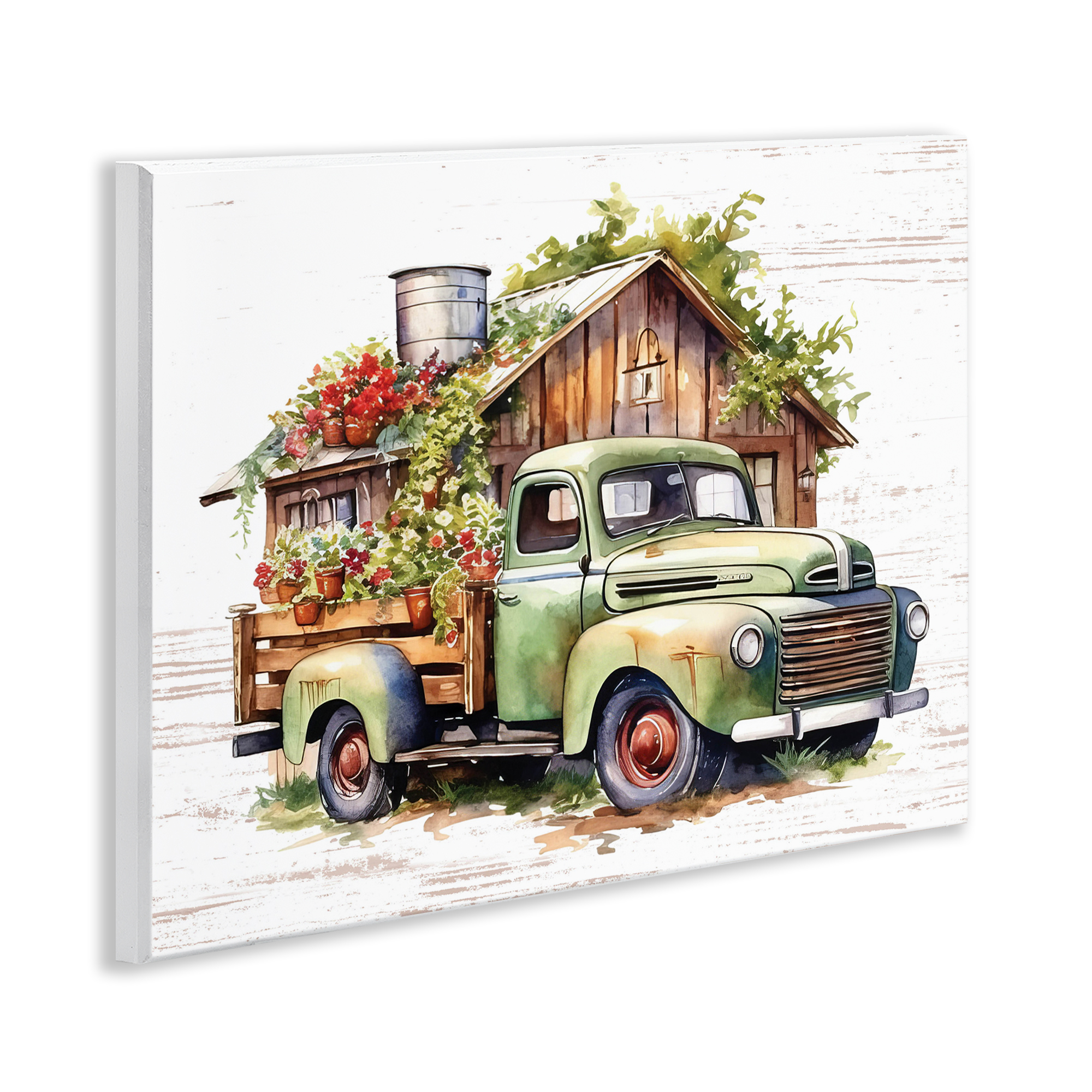 Stupell Industries Rustic Pickup with Greenery Transportation Painting Unframed Art Print Wall Art, 14 x 11