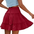 thumbnail image 4 of hotojiny Flowy Skirts for Women Casual Boho Ruffle Tiered Mini Skirt Solid Color A-Line High Waist Beach Skirts, 4 of 5