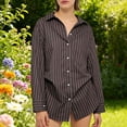 thumbnail image 5 of Purcolt Womens Striped Button Down Shirts Dressy Casual Long Sleeve Collared Blouses Boyfriend Work Office Tops, 5 of 7