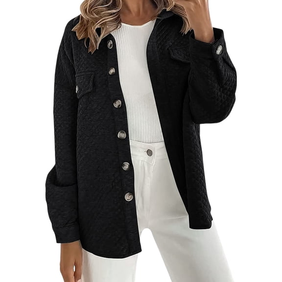 DHFJKG Womens Quilted Jacket Loose Fit Curved Hem Button Front Turndown Collar Jacket Autumn Winter Lightweight Warm Stylish Coat