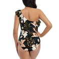 thumbnail image 5 of Picia Lilies Flowers Pattern Women's One Piece Swimsuits,One Shoulder Swimwear Asymmetric ,Ruffle Monokinis Bathing Suits,High Waisted Flattering Bathing Suits-Medium, 5 of 8