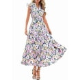 thumbnail image 2 of Women'S 2025 Summer Floral Midi Dress Cap Sleeve V Neck Ruffle Long Flowy Boho Casual Beach Vacation Dresses Picture5 M, 2 of 8