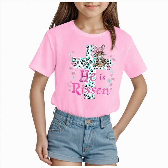 Xudanell Toddler Short Sleeve Shirts Cute Color T Shirt Top for Toddler Girls Casual Basic Wear Pink 7-8 Years