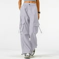 thumbnail image 2 of Womens Cargo Pants High Waisted Baggy Wide Leg Plus Size Parachute Pants with Pockets and drawstring Cargos Lightweight Trousers Y2K Light Gray XL, 2 of 7