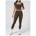 thumbnail image 2 of PISONIC Two Piece Workout Sets for Women Color Block Short Sleeve Tee and High Waist Leggings Gym Yoga Active Wear Outfits, 2 of 6