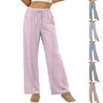 thumbnail image 2 of Fengactive Womens Striped Pajamas Pants Wide Leg High Waisted Lounge Plaid Pajama Pants Cute Casual Trousers with Pockets, 2 of 9