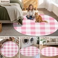 thumbnail image 5 of Pink Checkered Large Round Rug 8 FT, Non Slip Living Room Area Carpet, Pink White Buffalo Plaid Washable Soft Circle Rug Non-Shedding Floor Carpet for Bedroom Office Dining Room, 5 of 9