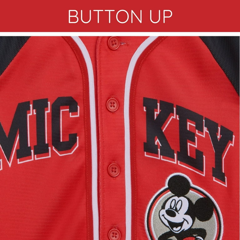Disney Mickey Mouse Mesh Baseball Jersey Button Down Dress Shirt Toddler to Big Kid, Boy's, Size: 3T, Red Disney Mickey Mouse Mesh Baseball Jersey Button Down Dress Shirt Toddler to Big Kid, Boy's, Size: 3T, Red