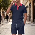 thumbnail image 2 of hotojiny Men's 2 Pieces Summer Outfits Stylish Color Block Button Collared Shirt and Shorts Set for Golf Beach Clothes(Gray,X-Large), 2 of 5