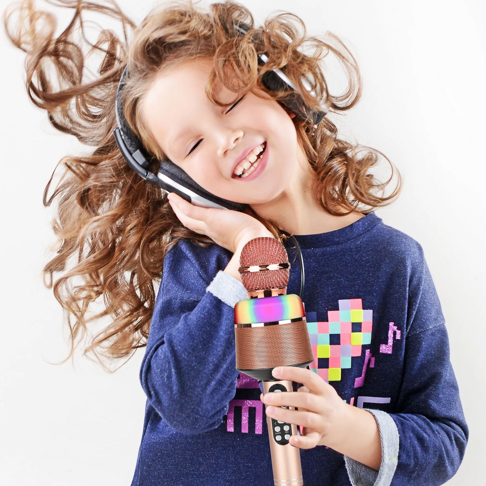 LNKOO Bluetooth 5 in 1 Karaoke Wireless Microphone with LED Lights, Portable Microphone for Kids, Best Gifts Toys for Kids, Girls, Boys and Adults