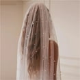 thumbnail image 4 of Pearls Wedding Veils 1 Tier Soft Bridal Veil Beaded Wedding Accessories 300cm Cathedral Length Veil for Bride, 4 of 7