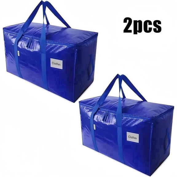 VOZOGO 2 Pack Heavy Duty Large Moving Bags with Strong Zipper & Comfortable Handles, Sturdy & Durable Clothes Storage Bags Totes Bins, Packing Moving Boxes for College Supplies, Blue
