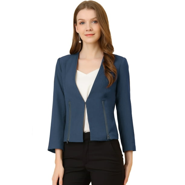 Navy collarless hotsell blazer