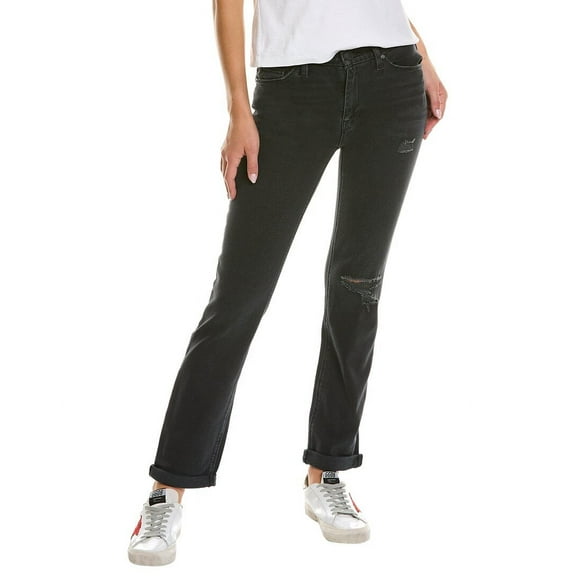 HUDSON Jeans womens  Nico Mid-Rise Black Ash Destruct Straight Ankle Jean, 24,