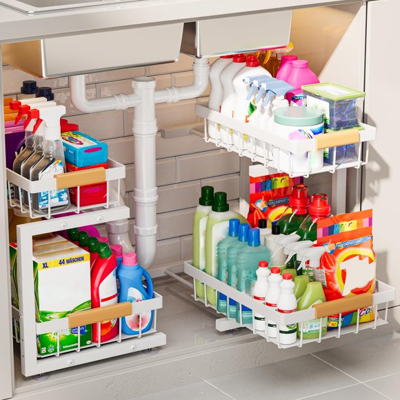 Organizador ajustable de 2 niveles para debajo del fregadero ADBIU 38 x 25 x 33-44 cm