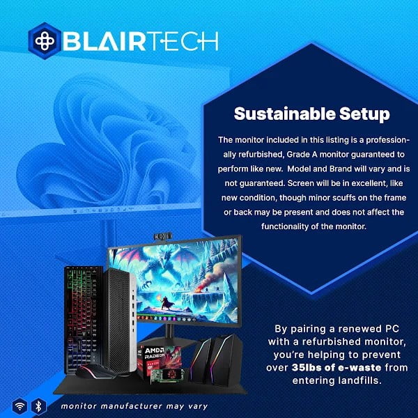 Restored Blair Tech 600G4 PC Gaming Computer Bundle - 24" Monitor - Periphio RGB Keyboard, Speakers, & Mouse - 2K Webcam (Refurbished)