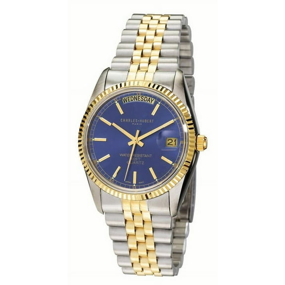 Charles Hubert Mens Bold Two-tone SS Blue Dial Polished Watch