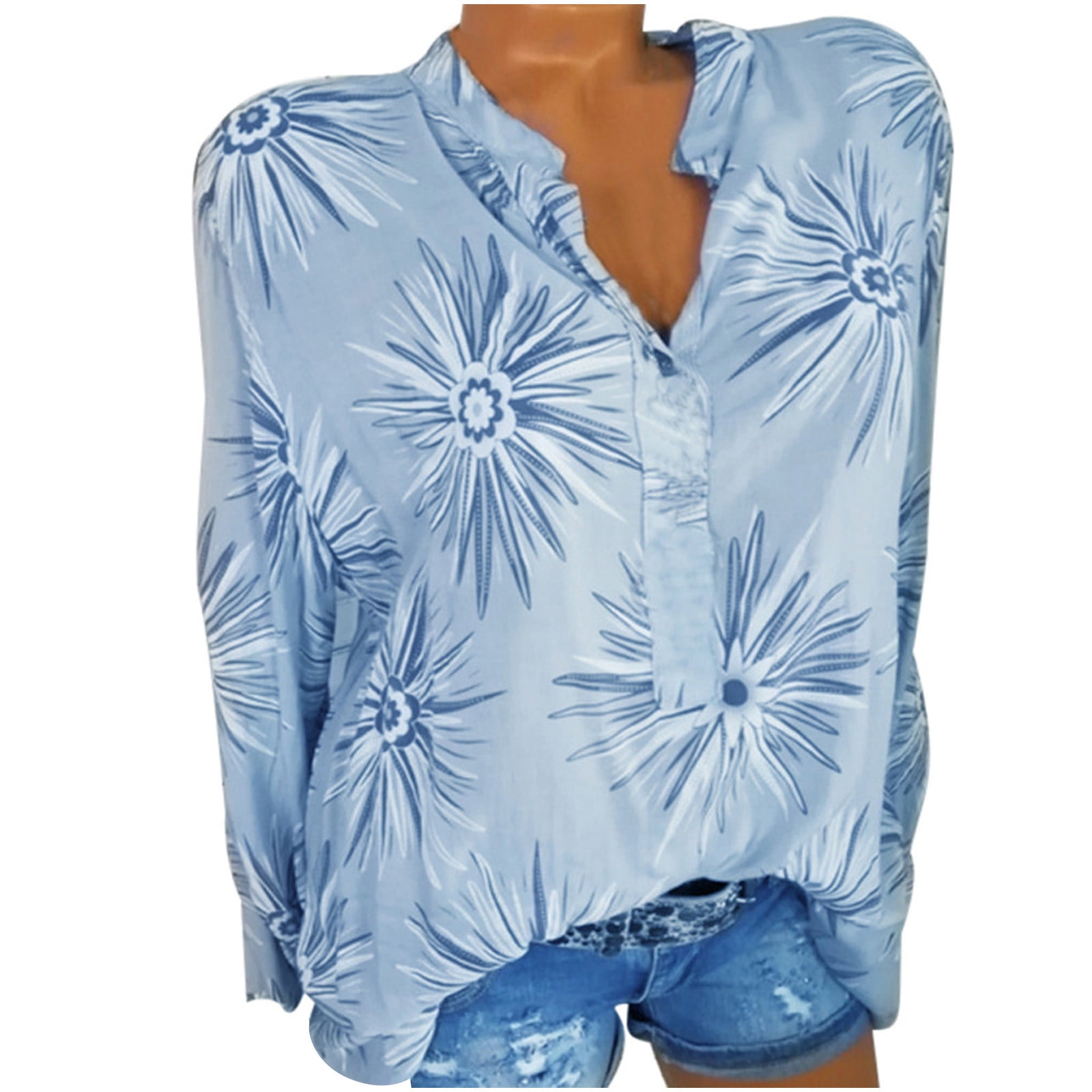 Yihaojia Women's Boho Floral Print Tunic Top - V-Neck Long Sleeve Blouse For Plus Size, Casual Fall/Winter Wear - View #3