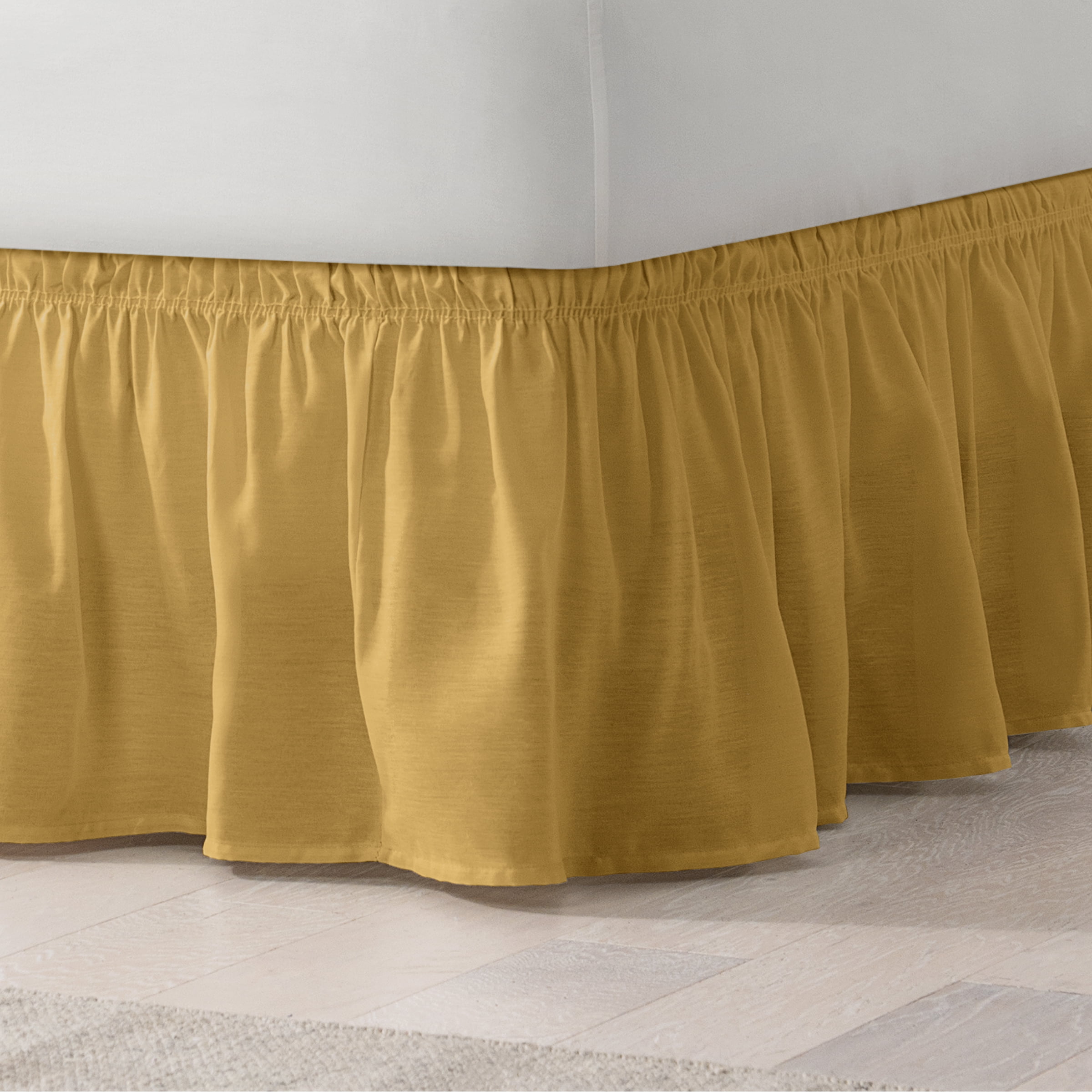 EasyFit Wrap Around Gold Solid Ruffled Bed Skirt, Queen/King