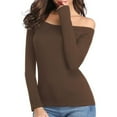 thumbnail image 3 of Lovskoo Women's 2024 Off Shoulder Tops T-Shirt Slim Long Sleeves Spring Fall Stretchy Shirts Blouses Top Brown, 3 of 6