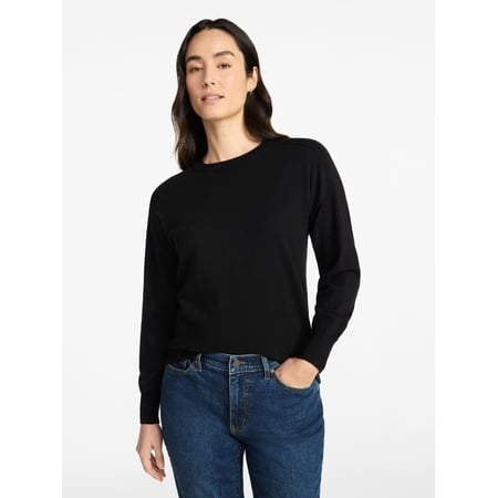 Time and Tru Women's Crewneck Sweater with Long Sleeves, Lightweight, Sizes XS-XXXL