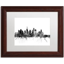 Trademark Fine Art "Los Angeles CA Skyline B&W" Canvas Art by Michael Tompsett, White Matte, Wood Frame