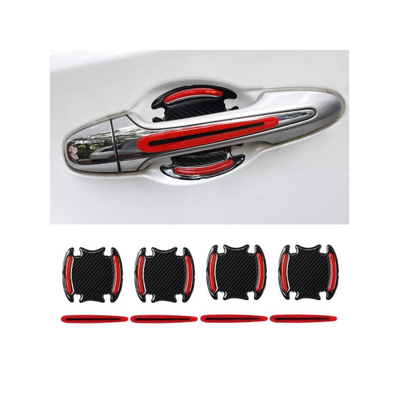 1set 8pcs Red Car Door Bowl Handle Reflective Stickers, Decorative Safety Stickers for Car Interior