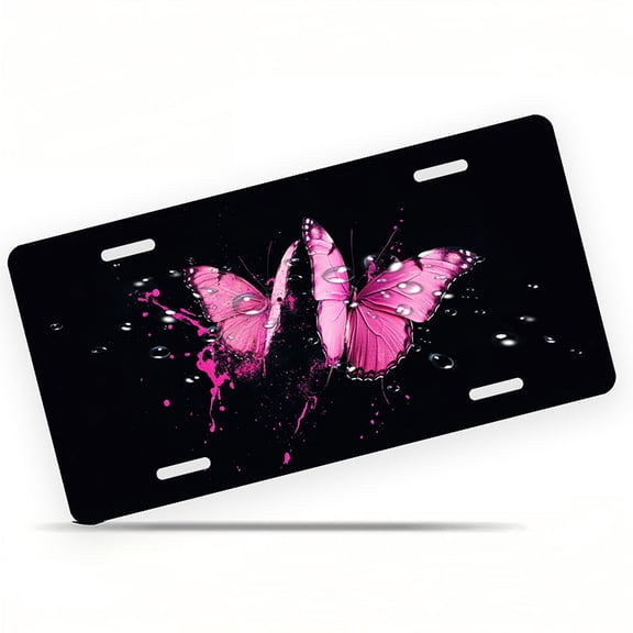 Pink Splatter Butterflies Front License Plate, Metal License Plate, Funny Standard Plates Personalized Novelty Decorative For Men/Women/Boys/Girls Car 6×12 Inch