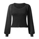 thumbnail image 1 of Suéteres de invierno Gibobby de punto, Blusa de manga larga de encaje, cuello redondo, negro, M, 1 of 4