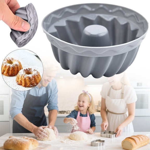 1 Pack Silicone Baking Mold – Donut & Mini Cake Pan, Muffin, Cupcake, Fluted Cake, Jello, Gelatin, Chocolate, Pudding, Ice Mold, 6.5×2.8 cm, Dark Gray