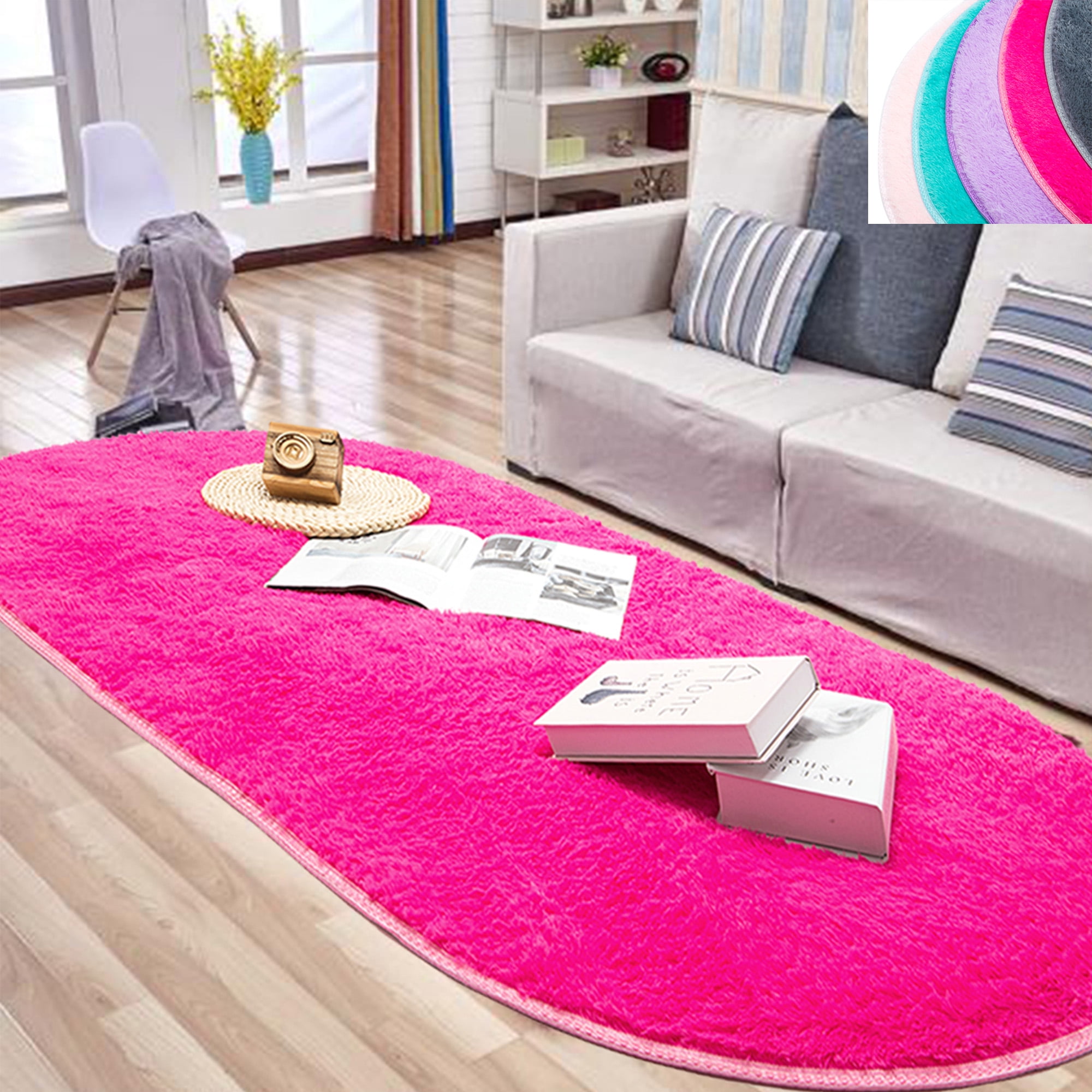 DODOING 2.6 x 5.4 Feet Super Ultra Soft Modern Area Rugs, Bedroom Livingroom Sittingroom Floor Rug Carpet BlaDODOINGet for Children Play Home Decorate, (Oval), Rose Red