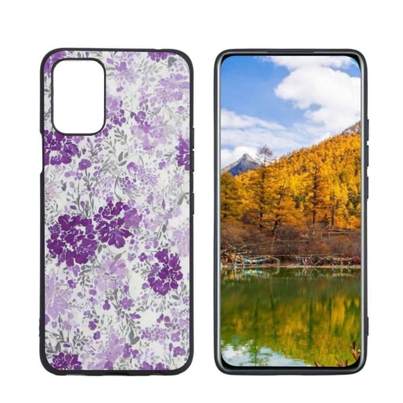 Compatible with LG Q52 Phone Case, Purple-Floral-2 Case Men Women, Flexible Silicone Shockproof Case for LG Q52