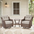 thumbnail image 3 of POCASSY 3 Pieces Patio Furniture Set with 6-Inch Thick Cushions Outdoor Swivel Patio Chairs Set of 2, Outdoor Brown Wicker Swivel Glider Rocking Chairs with Side Table for Porch Deck - Beige, 3 of 11